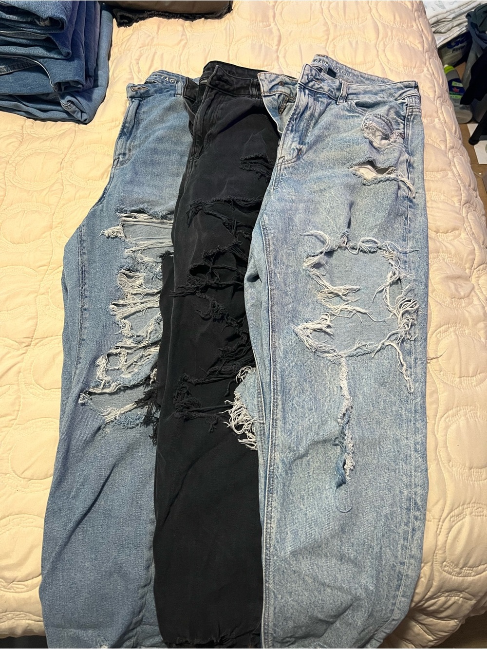 3 PairsAmerican Eagle Outfitters Distressed Boyfriend Jeans - Light Blue & Black